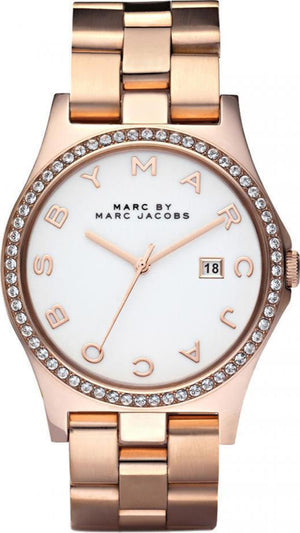 Marc Jacobs Henry Diamonds White Dial Rose Gold Steel Strap Watch for Women - MBM3079 Authentic Buy Shop Now