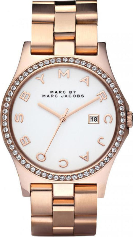 Marc Jacobs Henry Diamonds White Dial Rose Gold Steel Strap Watch for Women - MBM3079 Authentic Buy Shop Now