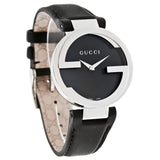 Gucci G Interlocking Black Dial Black Leather Strap Watch For Women - YA133301 Authentic Buy Shop Now