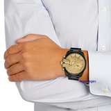 Diesel Mega Chief Chronograph Gold Dial Black Steel Strap Watch For Men - DZ4485 Authentic Buy Shop Now
