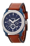 Fossil Machine Chronograph Blue Dial Brown Leather Strap Watch for Men - FS5232 Authentic Buy Shop Now