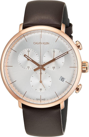 Calvin Klein High Noon Silver Dial Brown Leather Strap Watch for Men - K8M276G6 Authentic Buy Shop Now