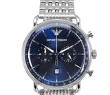Emporio Armani Aviator Chronograph Blue Dial Silver Steel Strap Watch For Men - AR11238 Authentic Buy Shop Now