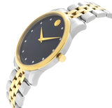 Movado Museum Classic Diamonds Black Dial Two Tone Steel Strap Watch For Men - 0606879 Authentic Buy Shop Now