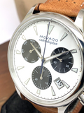 Movado Heritage Calendoplan Chronograph White Dial Brown Leather Strap Watch for Men - 3650008 Authentic Buy Shop Now