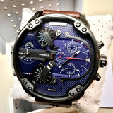 Diesel Mr Daddy Chronograph Blue Dial Brown Leather Strap Watch For Men - DZ7314 Authentic Buy Shop Now