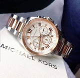 Michael Kors Brecken Chronograph White Dial Two Tone Steel Strap Watch For Women - MK6368 Authentic Buy Shop Now