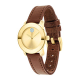 Movado Bold Gold Dial Brown Leather Strap Watch for Women - 3600437 Authentic Buy Shop Now