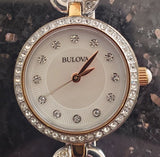 Bulova Crystals Mother of Pearl Dial Two Tone Steel Strap Watch for Women - 98X108 Authentic Buy Shop Now