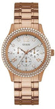 Guess Bedazzle Diamonds Silver Dial Rose Gold Steel Strap Watch For Women - W1097L3 Authentic Buy Shop Now