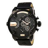 Diesel Little Daddy Chronograph Black Dial Black Leather Strap Watch For Men - DZ7291 Authentic Buy Shop Now