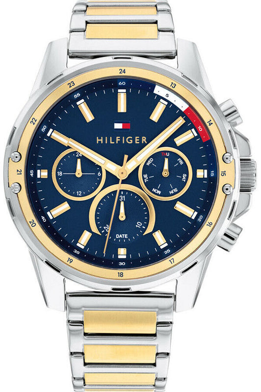 Tommy Hilfiger Mason Chronograph Blue Dial Two Tone Steel Strap Watch For Men - 1791937 Authentic Buy Shop Now