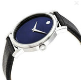 Movado Museum Blue Dial Black Leather Strap Watch For Women - 2100010 Authentic Buy Shop Now