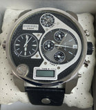 Diesel Mr Daddy Chronograph White Dial Black Leather Strap Watch For Men - DZ7125 Authentic Buy Shop Now