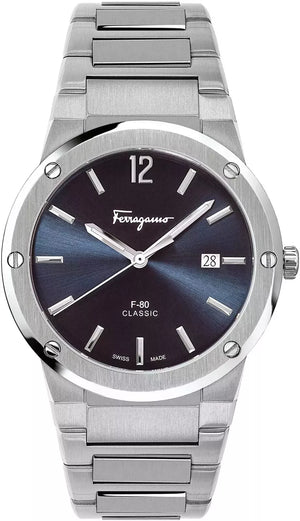 Salvatore Ferragamo F-80 Classic Black Dial Silver Steel Strap Watch for Men - SFDT00239 Authentic Buy Shop Now