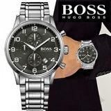 Hugo Boss Aeroliner Black Dial Silver Steel Strap Watch for Men - 1513181 Authentic Buy Shop Now