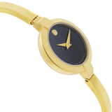 Movado Bela Black Dial Gold Steel Strap Watch For Women - 0606999 Authentic Buy Shop Now