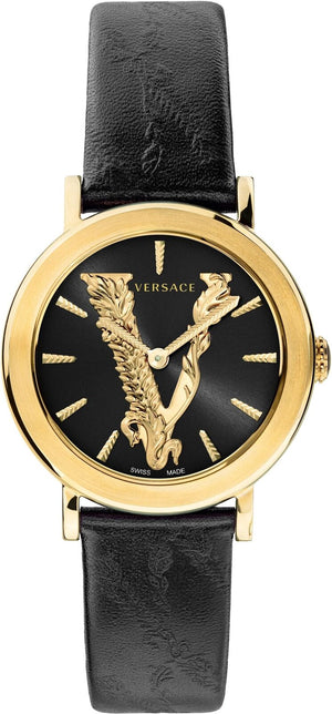 Versace Virtus Quartz Black Dial Black Leather Strap Watch for Women - VEHC00119 Authentic Buy Shop Now