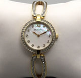 Bulova Crystal Collection Mother of Pearl Dial Gold Steel Strap Watch for Women - 98L225 Authentic Buy Shop Now