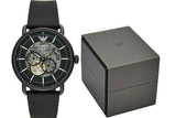 Emporio Armani Meccanico Automatic Skeleton Dial Black Leather Strap Watch For Men - AR60008 Authentic Buy Shop Now