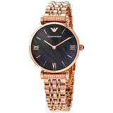 Emporio Armani Gianni T-Bar Black Dial Rose Gold Strap Watch For Women - AR11145 Authentic Buy Shop Now