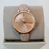 Michael Kors Jayne Three Hand Rose Gold Dial Pink Leather Strap Watch For Women - MK7130 Authentic Buy Shop Now