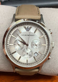 Emporio Armani Classic Chronograph Silver Dial Brown Leather Strap Watch For Men - AR2471 Authentic Buy Shop Now