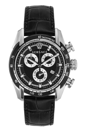 Versace V Ray Chronograph Quartz Black Dial Black Leather Strap Watch For Men - VE2I00121 Authentic Buy Shop Now
