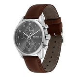 Hugo Boss Aeroliner Chronograph Quartz Grey Dial Brown Leather Strap Watch For Men - HB1512570 Authentic Buy Shop Now