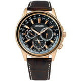 Citizen Eco Drive Calendrier Black Dial Brown Leather StrapWatch For Men - BU2023-12E Authentic Buy Shop Now
