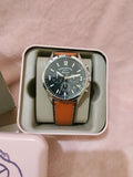 Fossil Forrester Chronograph Blue Dial Brown Leather Strap Watch for Men - S5607 Authentic Buy Shop Now