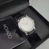 Movado Museum Quartz Silver Dial Black Leather Strap Watch For Men - 2100001 Authentic Buy Shop Now