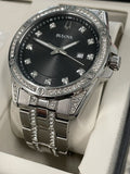 Bulova Crystal Collection Black Dial Silver Steel Strap Watch for Men - 96K104 Authentic Buy Shop Now