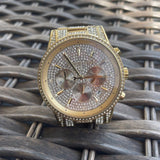 Michael Kors Ritz Three-Hand Glitz Crystals Gold Dial Gold Steel Strap Watch for Women - MK6747 Authentic Buy Shop Now