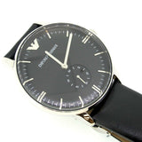 Emporio Armani Gianni Quartz Black Dial Black Leather Strap Watch For Men - AR0382 Authentic Buy Shop Now