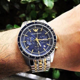 Emporio Armani Tazio Chronograph Blue Dial Two Tone Stainless Steel Watch For Men - AR6088 Authentic Buy Shop Now