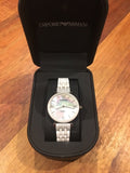 Emporio Armani Giannti T Bar Quartz Mother of Pearl Dial White Steel Strap Watch For Women - AR1485 Authentic Buy Shop Now