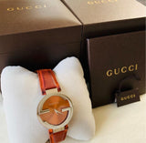 Gucci Interlocking G Quartz Orange Dial Orange Leather Strap Watch For Women - YA133316 Authentic Buy Shop Now