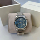 Michael Kors Lexington Chronograph Blue Dial Silver Steel Strap Watch For Women - MK7215 Authentic Buy Shop Now