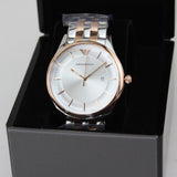 Emporio Armani Lambda Analog Silver Dial Two Tone Steel Strap Watch For Men - AR11044 Authentic Buy Shop Now