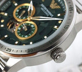 Emporio Armani Meccanico Chronograph Automatic Green Dial Silver Steel Strap Watch For Men - AR60053 Authentic Buy Shop Now