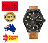 Hugo Boss Aeroliner Maxx Chronograph Black Dial Brown Leather Strap Watch For Men - 1513082 Authentic Buy Shop Now