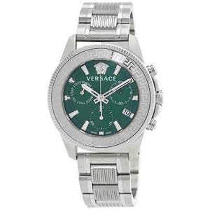Versace Greca Action Chronograph Quartz Green Dial Silver Steel Strap Watch for Men - VE3J00422 Authentic Buy Shop Now