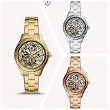 Fossil Rye Automatic Skeleton Gold Dial Gold Steel Strap Watch for Women - BQ3755 Authentic Buy Shop Now