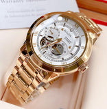 Bulova BVA Skeleton Silver Dial Gold Steel Strap Watch for Men - 97A108 Authentic Buy Shop Now