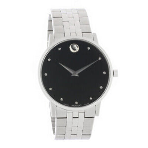 Movado Museum Classic Diamonds Black Dial Silver Steel Strap Watch for Men - 0607201 Authentic Buy Shop Now