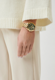 Michael Kors Bradshaw Chronograph Green Dial Gold Steel Strap Watch For Women - MK7257 Authentic Buy Shop Now