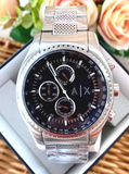 Armani Exchange The Driver Chronograph Black Dial Silver Steel Strap Watch For Men - AX1612 Authentic Buy Shop Now