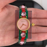 Gucci Vintage Web Pink Mother of Pearl Dial Two Tone Plastic Strap Watch For Women - YA143525 Authentic Buy Shop Now