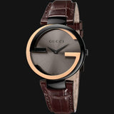 Gucci Interlocking G 18K Gold Black Dial Brown Leather Strap Watch For Women - YA133304 Authentic Buy Shop Now